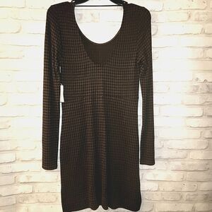 Anthropologie Only Hearts Houndstooth Mini Dress Stretch Knit Small Brown Black